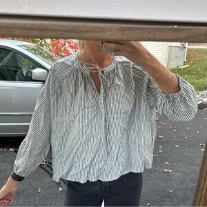 A New Day | Size M | Grey and White Striped Blouse